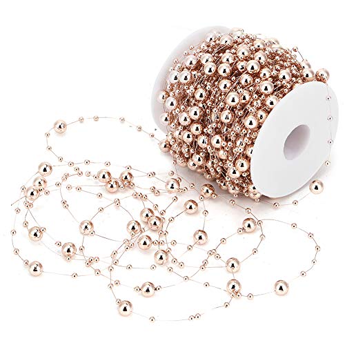 Wakects Perlenschnur Weihnachtsbaum Roségold 30M Perlengirlande Perlenkette ABS Draht Dekorative Perlen für Hochzeit, Kostüme, Handwerk DIY von Wakects