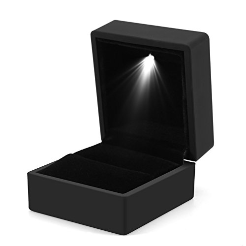 Wakects Schmuckschatulle, LED-beleuchtete Ringschatulle, LED-Ringschatulle, Ehering-Box, Schmuck-Organizer, Ring-Schmuckschatulle, Mädchen (schwarz) von Wakects