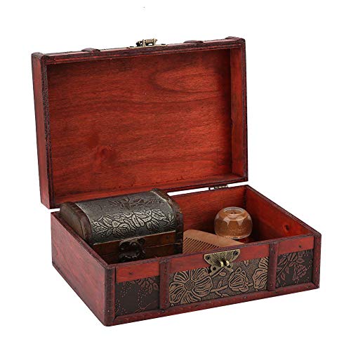 Wakects Vintage Holz Aufbewahrungsbox, Kleine Größe Schmuck Organizer, Buch Retro Aufbewahrungsbox Vintage Dekorative Holz Schmuckschatulle Schmuck Schatztruhe(Lotus mit Schloss) von Wakects