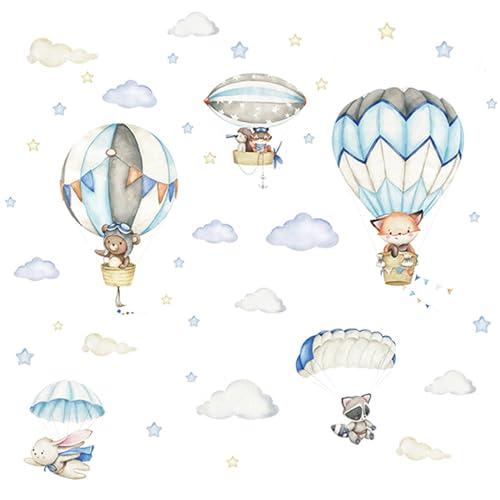 WakiHong 1 Satz Flugzeug Tier Wandaufkleber Wandtattoo Tiere Heißluftballon Wandaufkleber Kinder Ballon Wolken für Junge Mädchen Schlafzimmer Wanddeko. von WakiHong