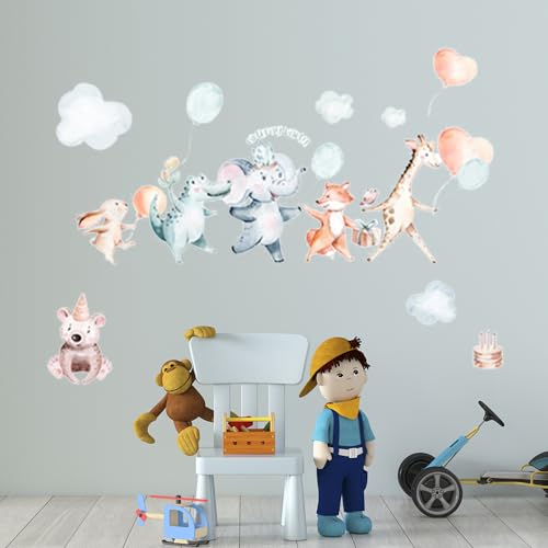 WakiHong 108×82 cm Wandaufkleber Kinderzimmer Tiere,DIY Elefant Giraffe Panda Wandaufkleber,Tier Wandsticker,für Junge Mädchen Schlafzimmer Wanddeko. von WakiHong