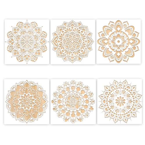 WakiHong 6 Stück Groß Mandala Painting Stencil Malerei Schablone,Mandala Wand Schablonen,Mandala Blume Schablonen Wandgestaltung Zubehör,für Leinwand Möbel Handwerk(30.5 * 30.5 cm) von WakiHong