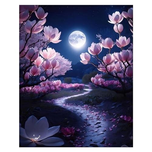 WakiHong Magnolie Diamond Painting30x40cm,5D Diamant Painting Erwachsene,DIY Mond Diamant Painting Bilder Set,für Wohnzimmer Schlafzimmer Wand Dekoration Geschenke von WakiHong