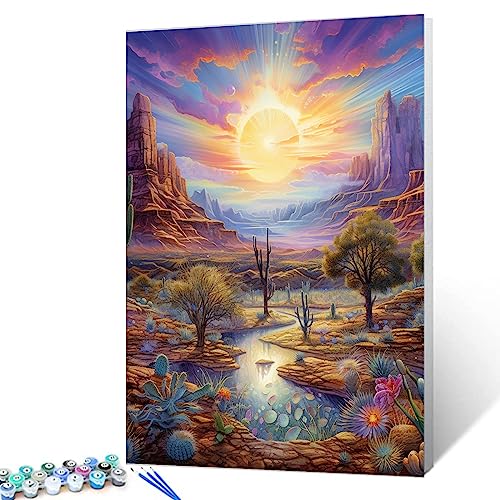 Arizona Wüste Malen nach Zahlen Kits mit Pinseln Tropische Sukkulenten Acryl Ölgemälde für Erwachsene Kinder Berglandschaft Bilder Küche Kunst Handwerk Restaurant Dekor Amerika Geschenk (rahmenlos) von Walarky