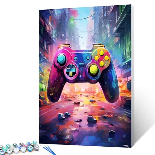 Buntes Gemälde von Game Controller für Erwachsene Anfänger, Graffiti-Kunstbild, Geschenk, Ölgemälde-Kits auf Leinwand mit Pinseln, Acryl-Pigment, digitales Gemälde für Zuhause, Wanddekoration, 40,6 x von Walarky