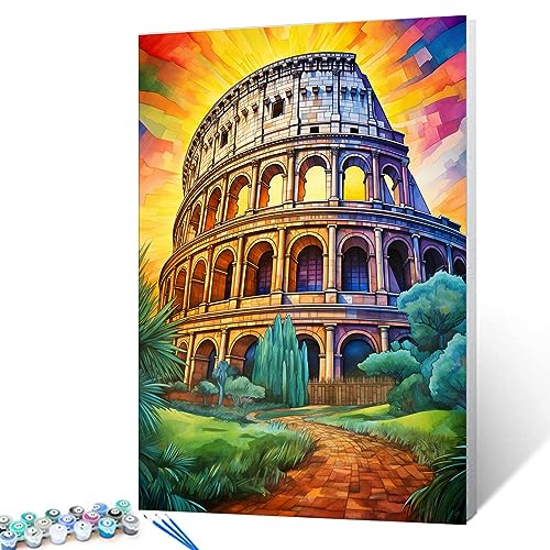 Kolosseum Rom Bild Malen nach Zahlen für Erwachsene Anfänger Geschenk Italien Stadtbild Ölgemälde Kits auf Leinwand Digitales Gemälde für Zuhause Zimmer Wanddekoration 40,6 x 50,8 cm (rahmenlos) von Walarky