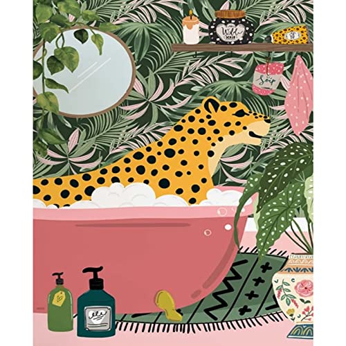 Leopard DIY Malen nach Zahlen für Erwachsene Badezimmer Tier-Digital-Ölgemälde-Kits auf Leinwand mit Pinseln und Acryl-Pigment Badewanne Dschungelmalerei lustige Kunst für Heimdekoration Geschenk von Walarky