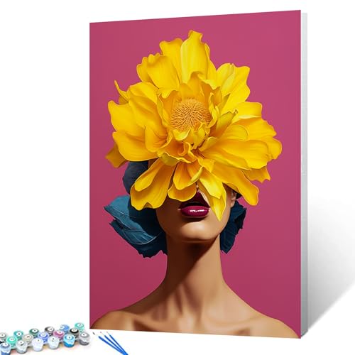 Malen nach Zahlen auf Leinwand mit Sonnenblumen-Motiv für Erwachsene, Anfänger, violette Lippen, DIY-Ölgemälde, Acrylgemälde nach Zahlen, Kits für Erwachsene, Eleganz, moderne Wandkunst, Dekoration, von Walarky