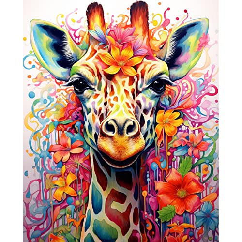 Malen nach Zahlen für Erwachsene, bunte Giraffen-Tier-Ölgemälde-Sets auf Leinwand, einfach zu malen, Kunstwerk mit Pinseln Acryl-Pigment Graffiti digitales Gemälde für Zuhause Wanddekoration(gerahmt) von Walarky