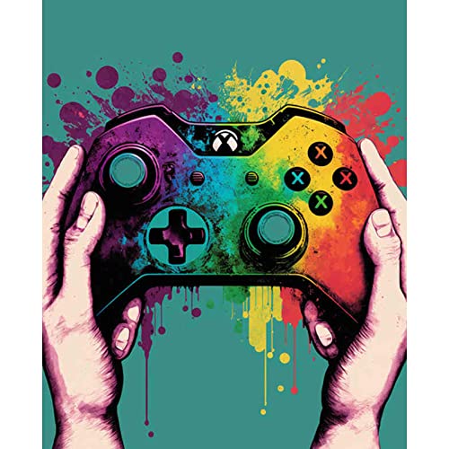 Paint by Number Kits Handshake Gamepad Theme Print Canvas Green Game Controller DIY Oil Painting for Kids Students Adults Beginner with Brushes Acrylic Pigment Cool Game Players 16x20Inch (Frameless) von Walarky