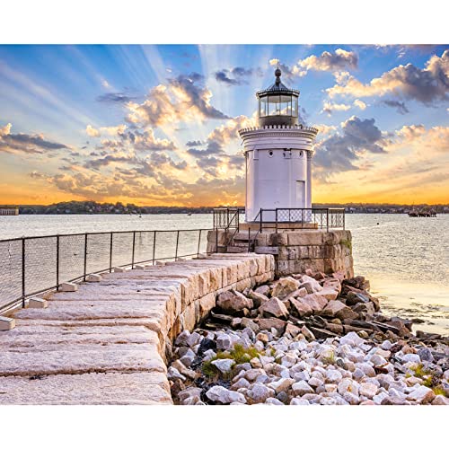 South Portland Maine Leuchtturm Malen nach Zahlen Kits Leinwand Portland Breakwater Light DIY Ölgemälde für Kinder Erwachsene Anfänger Meereslandschaft bei Sonnenuntergang Malerei mit Pinseln Geschenk von Walarky