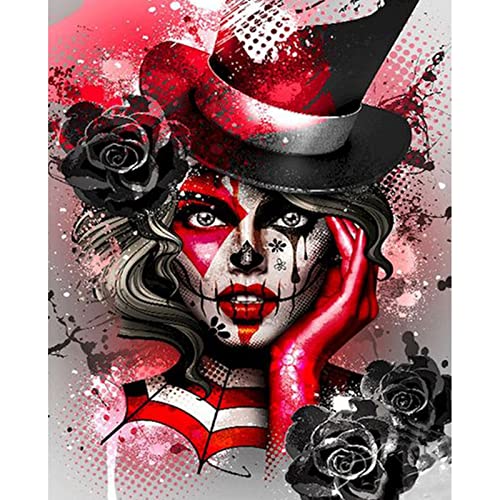 Walarky Malen nach Zahlen für Erwachsene, schwarz-roter Clown, Ölgemälde-Set auf Leinwand, mit Pinseln und Acrylpigmenten, buntes Bild im Gothic-Stil, für Heimdekoration, 40,6 x 50,8 cm (rahmenlos) von Walarky