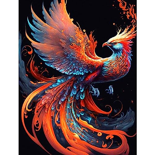 Walarky Phoenix 5D-Diamant-Malerei-Set für Erwachsene, schwarzer Hintergrund, runder Diamant-Kreuzstich, Diamant-Malerei nach Zahlen, Kits für Heimdekoration und Geschenk, 30,5 x 40,6 cm (rahmenlos) von Walarky