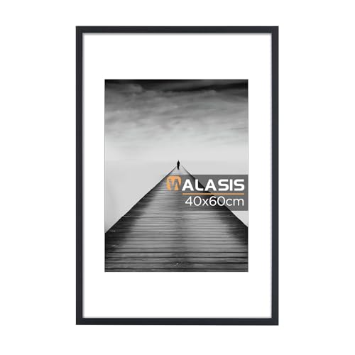 Walasis Bilderrahmen 40x60 Schwarz mit Passepartout: 60x40 Holz Rahmen für Foto Poster (Schwarz, 40x60/1x) von Walasis