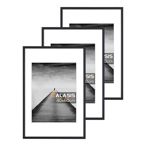 Walasis Bilderrahmen 40x60 Schwarz mit Passepartout: 60x40 Holz Rahmen für Foto Poster (Schwarz, 40x60/3x) von Walasis