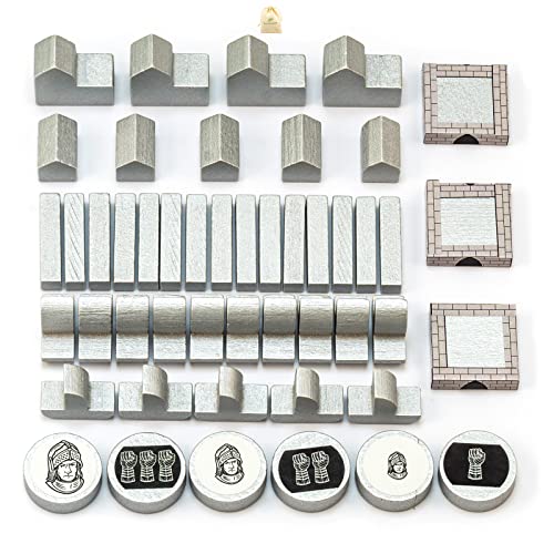 Waldfelsen® Holzfiguren: 4 Städte, 5 Siedlungen, 15 Straßen, 15 Schiffe, 6 Ritter und 3 Stadtmauern geeignet für Die Siedler (Farbe: Silber) von Waldfelsen