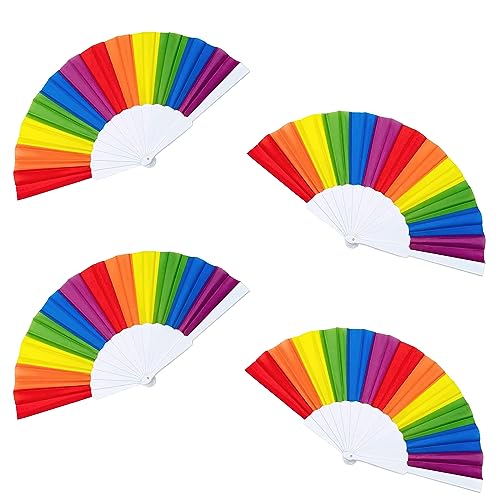 Waldspring Regenbogen Hand Fan 4 Stück, Regenbogen Handfächer Set, Pride Outfit, CSD Pride Accessoires, Bunte Handfächer, für Tanzdekorationen, Partyhochzeiten, Pride-Monats-Events, Fächer Festival von Waldspring