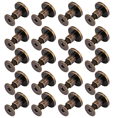 20 Sets Schraubnieten für Leder, Chicago Schrauben Muttern Buchschrauben Bronze Nagel-Nieten DIY Lederhandwerk Metallniete für Gürtel, Riemen, Tasche, Schuhe, Dekoration (6,5 mm) von Walfront