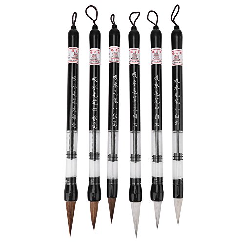 Chinese Calligraphy Set, 6 Stück Wasser Pinsel Chinesisch Tusche Kalligraphie Pinsel, Einstellbare Kolben (S + M + L) Weiß Und Pinsel Kopf Stift für Anfänger Malerei von Walfront