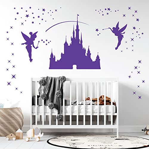 Disney Castle Mädchen-Wandaufkleber, Feen, Tinkerbell-Sterne, Violett von Wall Designer