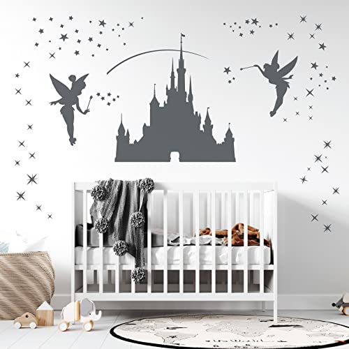 Disney Castle Mädchen-Wandaufkleber, Feenfee, Tinkerbell-Sterne, Dunkelgrau von Wall Designer