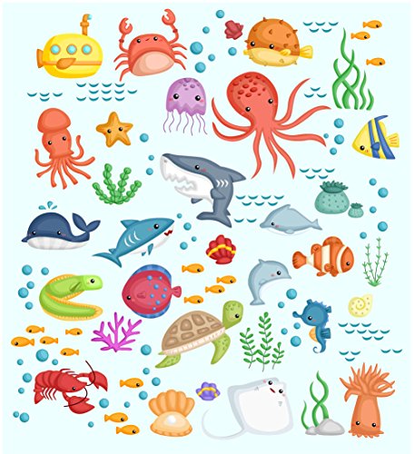 Wall4Stickers Sealife Lernen Kinder Fische Badezimmer Wandaufkleber Kinder Decals Grafik Dekoration Cartoon Octopus Spiele von Wall4stickers