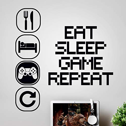 Wandsticker Kunst Gaming Jungen Schlafzimmer Aufkleber Eat Sleep Game Repeat Zimmer Zubehör Junge Dekor Gamer Aufkleber Poster Kind Decals Schlafzimmer Kinder Graffiti Tapete Vinyl Poster Teenage von Wall4stickers