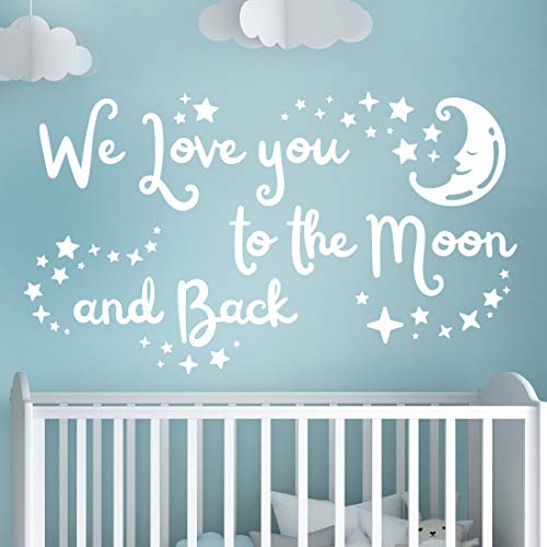 Wandsticker mit Zitat "We love you to the moon and back", für Kinderzimmer, Kinderzimmer, Kinderzimmer, Vinyl, inspirierend von Wall4stickers