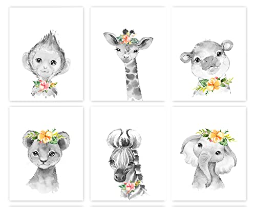 Nursery Wand Dekoration | Set of 6 Baby-Wand-Dekor/Baby Gesichter von Safaritieren Wall Decor/Picture Cute Animal Prints Safari Nursery Decor for Boys Girls Nursery Set 6 (20cm x 25cm, Inches) von WallBUddy