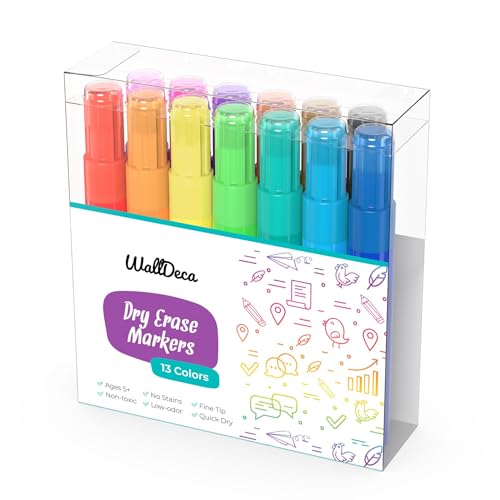 WallDeca Whiteboard Marker Whiteboard Stifte – Non Permanent Marker - Trocken Abwischbar – Hochwertige Whiteboardmarker - Ideal für Schule, Büro & Zuhause – 13er Set von WallDeca