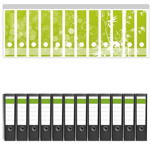 Wallario 12 Stück breite Ordner inkl. Klebeetiketten mit Motiv Bambusmuster grün-weiß - Set mit Rückenschildern/Ordnerrücken Stickern von Wallario