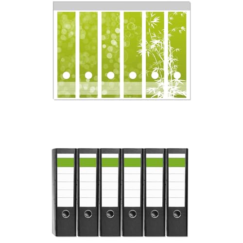 Wallario 6 Stück breite Ordner inkl. Klebeetiketten mit Motiv Bambusmuster grün-weiß - Set mit Rückenschildern/Ordnerrücken Stickern von Wallario