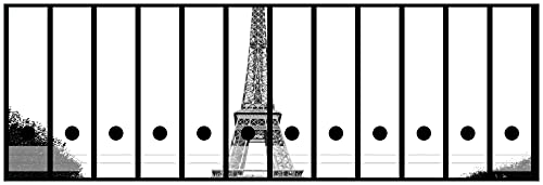 Wallario Ordnerrücken Sticker Eiffelturm in Paris - schwarz weiß - Rückenschilder für 12 breite Ordner, Klebeetiketten von Wallario