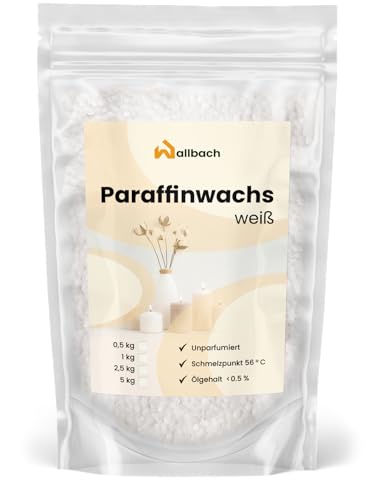 Wallbach® 1kg Paraffinwachs für Kerzen weiß, duftfrei & 100% rein - Kerzenwachs-Granulat zum Kerzen gießen, Kosmetik & Handwerk - Paraffin Kerzen Wachs Pastillen von Wallbach