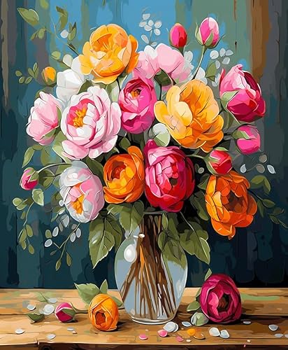 DIY Canvas Painting Set for Adults,Lebendiger Blumenstrauß in der Vase,Paint by Number for Beginners,Oil Painting Kits for Modern Home Wall Decor,40x50cm rahmenlos von Wallphantom