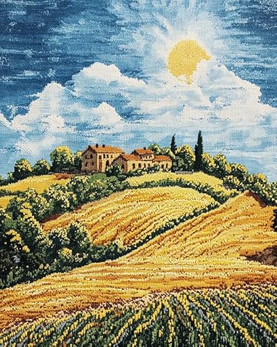 DIY Cross Stitch 11CT Embroidery Kits,Ländliche Wiesenlandschaft,Needlework Craft Set Printed Canvas Cotton Thread Home Decoration For Wall,16x20in von Wallphantom