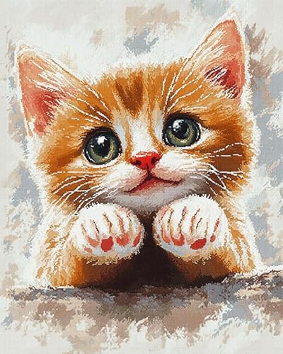 DIY Cross Stitch 11CT Embroidery Kits,Niedliche Tierkatze,Needlework Craft Set Printed Canvas Cotton Thread Home Decoration For Wall,16x20in von Wallphantom