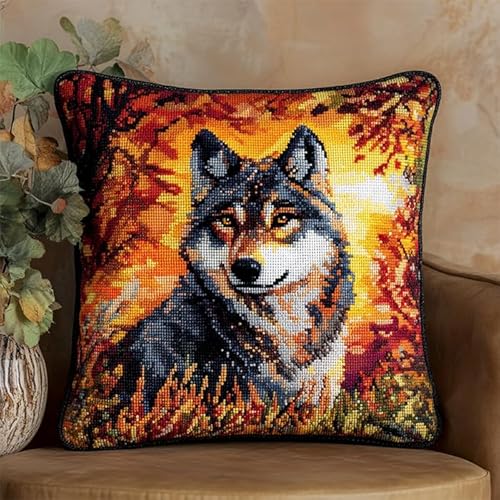 Herbstliche Waldlandschaft Kreuzstich-Kissenbezug Set,Tierwolf,Kreuzstich Kissen Set Vorgedruckt,Stickset DIY Gebastelt Kissenbezug für Anfänger Erwachsene,45x45cm Herbstliche Waldlandschaft Kreuzstich-Kissenbezug Set,Tierwolf,Kreuzstich Kissen Set Vorgedruckt,Stickset DIY Gebastelt Kissenbezug für Anfänger Erwachsene,45x45cm von Wallphantom