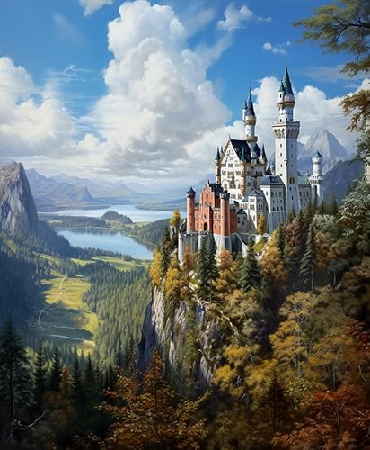 Paint by Numbers for Adults,Land Schloss Wald Landschaft,DIY Oil Painting Kits Canvas with Acrylic Paint,Gift for Teens Boys,40x50cm rahmenlos von Wallphantom