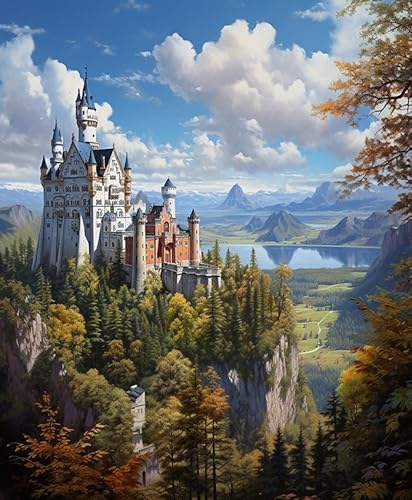 Painting by Numbers Adult,Land Schloss Wald Landschaft,DIY Hand-Painted Oil Painting Canvas Kits with Brush and Acrylic Paint as Gifts,40x50cm rahmenlos von Wallphantom