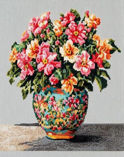 Vase DIY Cross Stitch 11CT Embroidery Kits,wunderschöne Azalee,Needlework Craft Set Printed Canvas Cotton Thread Home Decoration For Wall,16x20in von Wallphantom