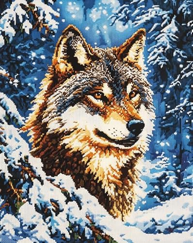 Verschneiter Wald Cross Stitch Stamped Kits,Tier Wolf,Cross-Stitch Complete Kit Handicraft For Living Room Wall Home Decor,16x20in Cross Stitch von Wallphantom