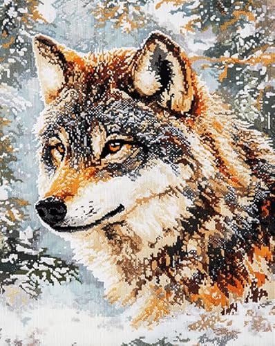 Wallphantom 11CT Gestempelte Kreuzstich-Sets,Tier Wolf,Stickerei-Kits,Handarbeitsset,DIY-Kunstwerk für Erwachsene,Kinder,Mädchen,Hauswand,40x50cm von Wallphantom