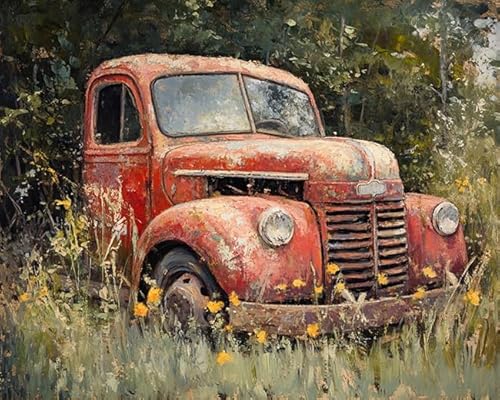 Wallphantom Auto Paint by Numbers for Adults,Retro-Auto-LKW,DIY Oil Painting Kits Canvas with Acrylic Paint,Gift for Teens Boys,40x50cm rahmenlos von Wallphantom