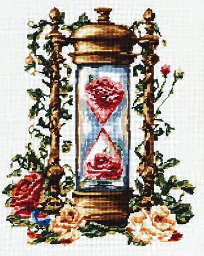 Wallphantom Blumen 11CT Gestempelte Kreuzstich-Sets,Wunderschöne florale Sanduhr,Stickerei-Kits,Handarbeitsset,DIY-Kunstwerk für Erwachsene,Kinder,Mädchen,Hauswand,40x50cm von Wallphantom