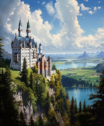 Wallphantom DIY Malen Nach Zahlen,Land Schloss Wald Landschaft,Vorgedruckt Leinwand-Ölgemälde Geschenk für Erwachsene Kits Home Haus Dekor,40x50cm rahmenlos von Wallphantom