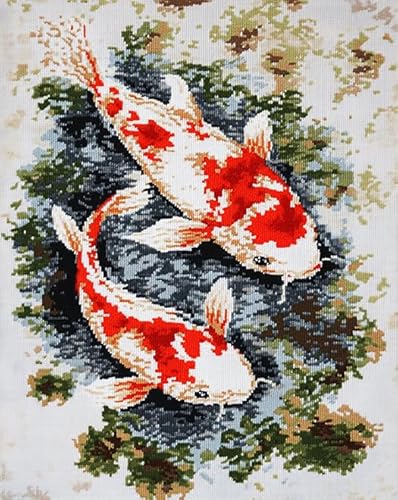 Wallphantom Kreuzstich-Set zum Selbermachen,Koi-Fische im Lotusteich,komplettes Sortiment an vorgedruckten Startersets für Anfänger,11CT stickbilder 40x50cm von Wallphantom