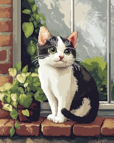 Wallphantom Kreuzstich-Set zum Selbermachen,Niedliche Tierkatze,11CT Vorgedruckt Kreuzstich Stickpackung Sticken Set für Erwachsene Anfänger Cross Stitch,16x20in von Wallphantom