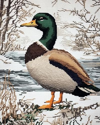 Wallphantom Kreuzstich-Set zum Selbermachen,Tierische Wildente,11CT Vorgedruckt Kreuzstich Stickpackung Sticken Set für Erwachsene Anfänger Cross Stitch,16x20in von Wallphantom