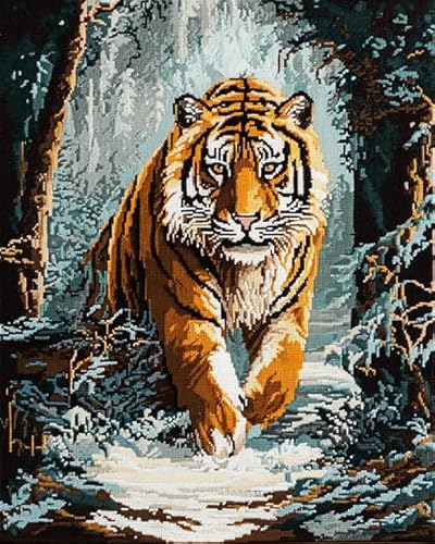 Wallphantom Kreuzstich-Sets für Anfänger,Tier Tiger,Vollständiges Sortiment an Stick-Starter-Kits für Erwachsene,Bedrucktes Kreuzstich-DIY-Kit,40x50cm von Wallphantom